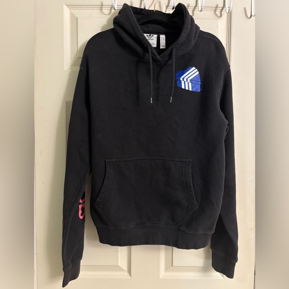 adidas Tops - Adidas Black Valentines Hoodie with Blue Heart and Pink Lettering